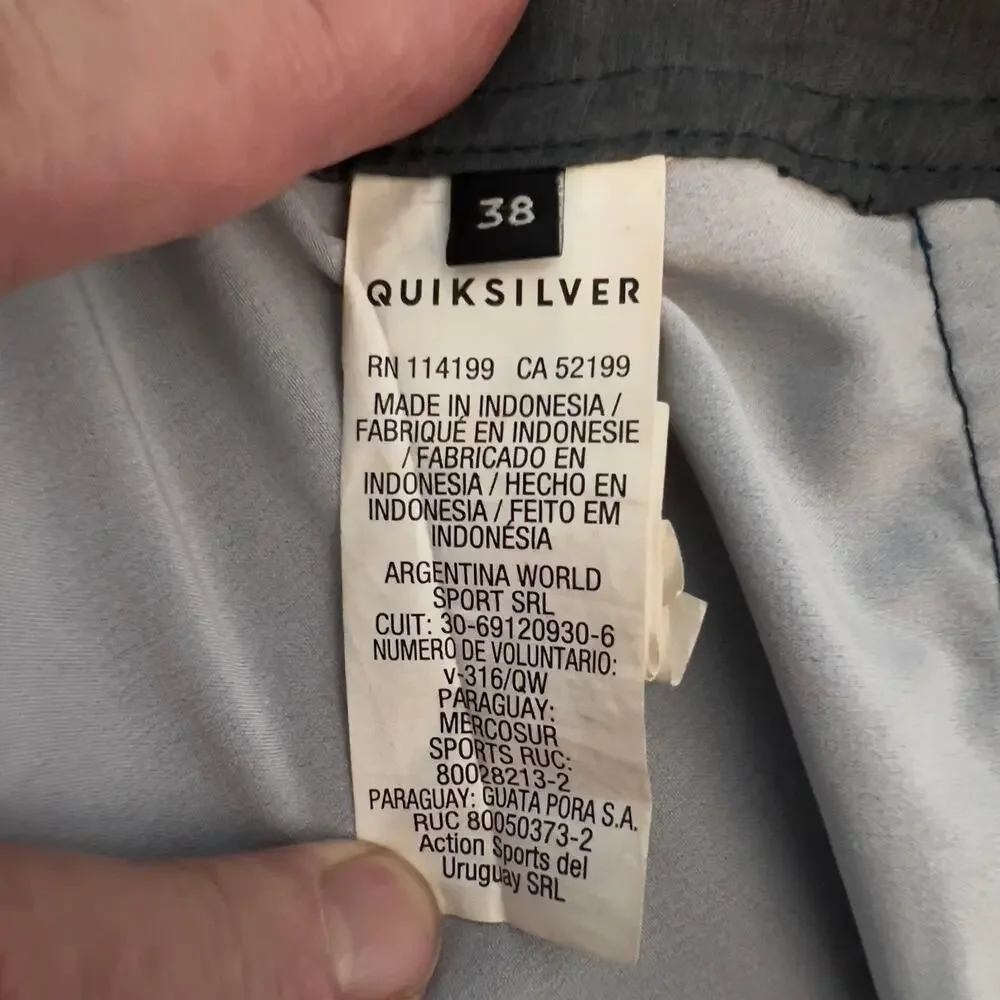 Quiksilver Bathing Suit Men 38W Side Pocket Hook/Loop Fly String Swim Beach Blue